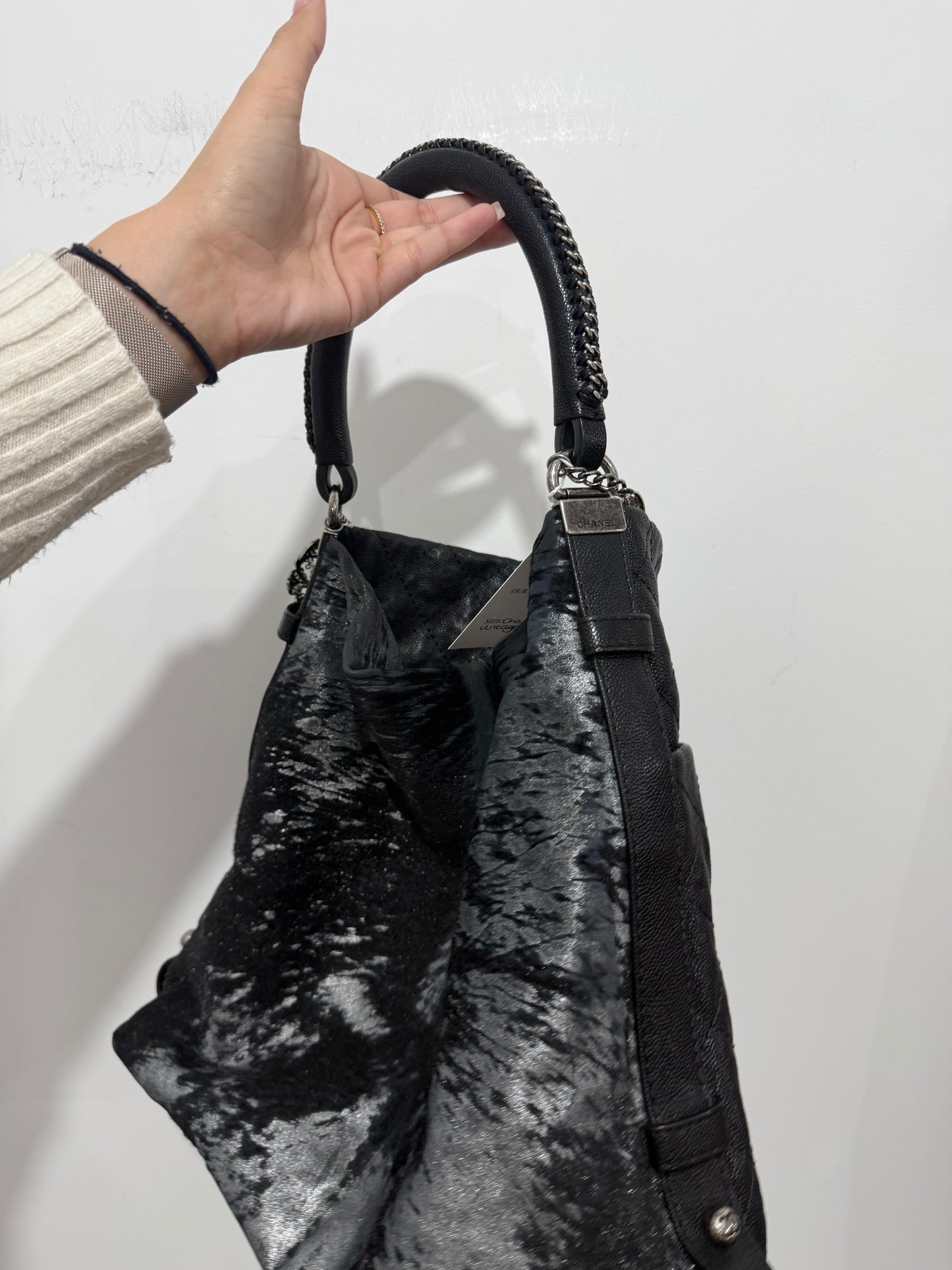 Pre-owned Metallic Ponyhair Chanel Hobo Bag, Caviar