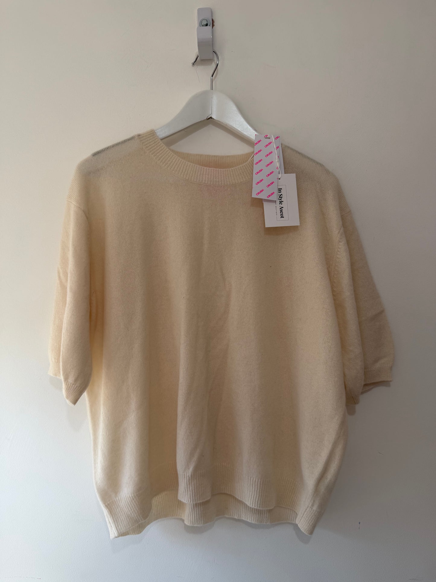 Preloved Cream BNWT 100% Cashmere Crush 01234 Short Sleeve Knit Top, L