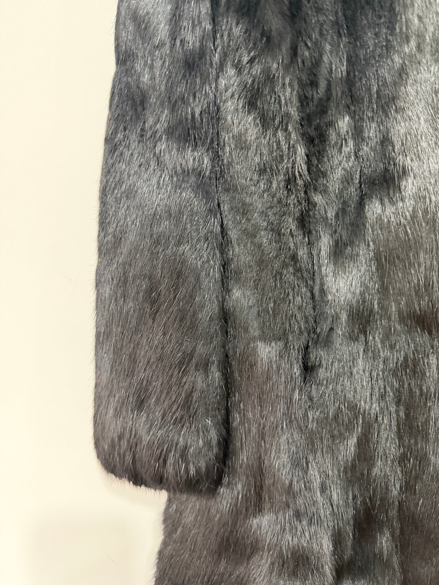 Black Pre-owned Rabbit Coat, Size S/M and Matching Hat
