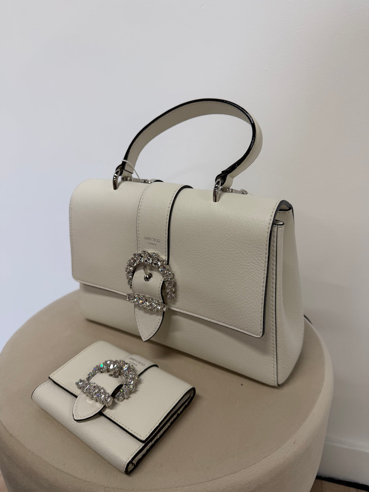 Preloved Jimmy Choo Bag and Purse Set White and Diamonte