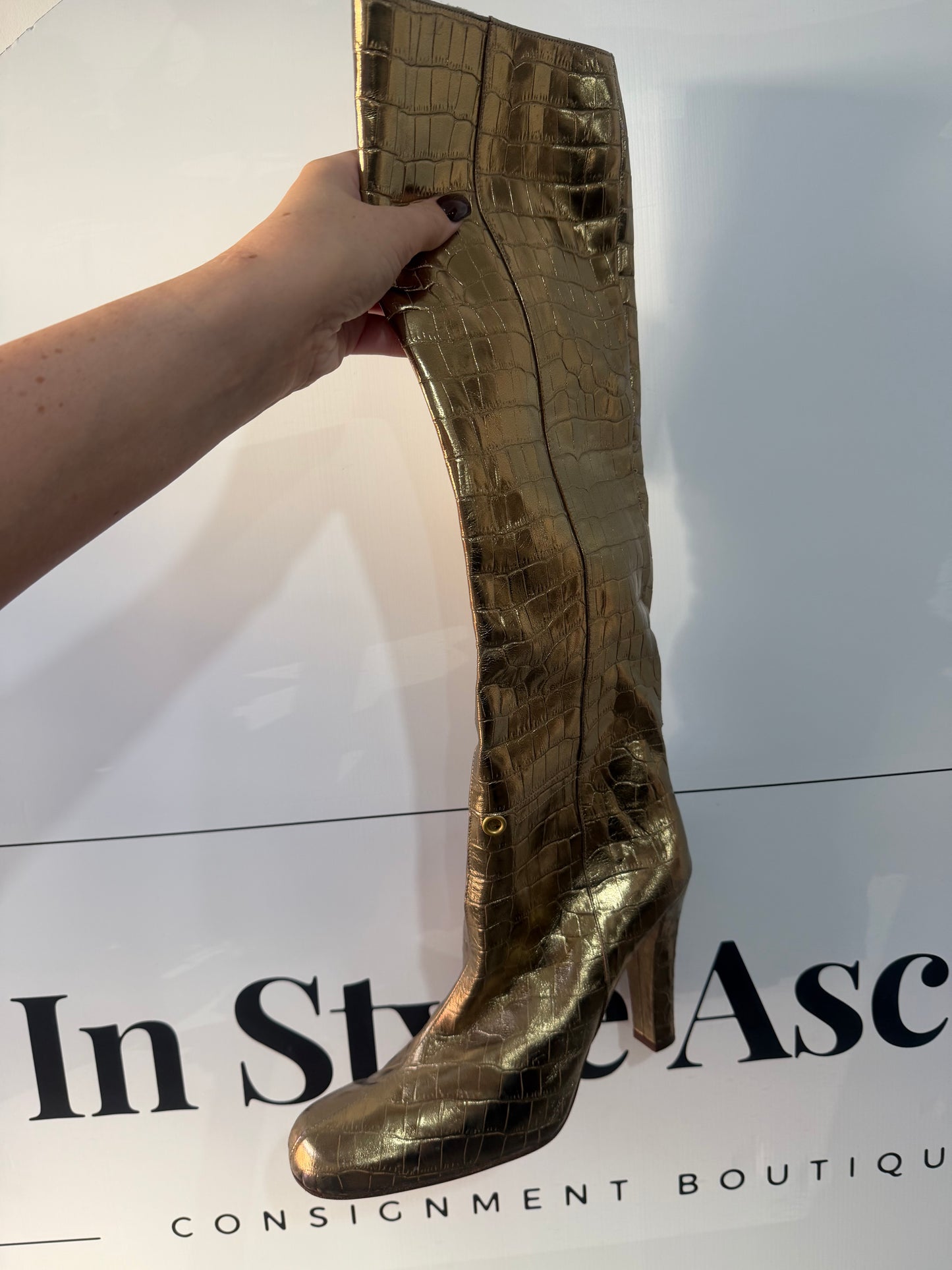 Gold La Perla Knee High Boots, Size 41