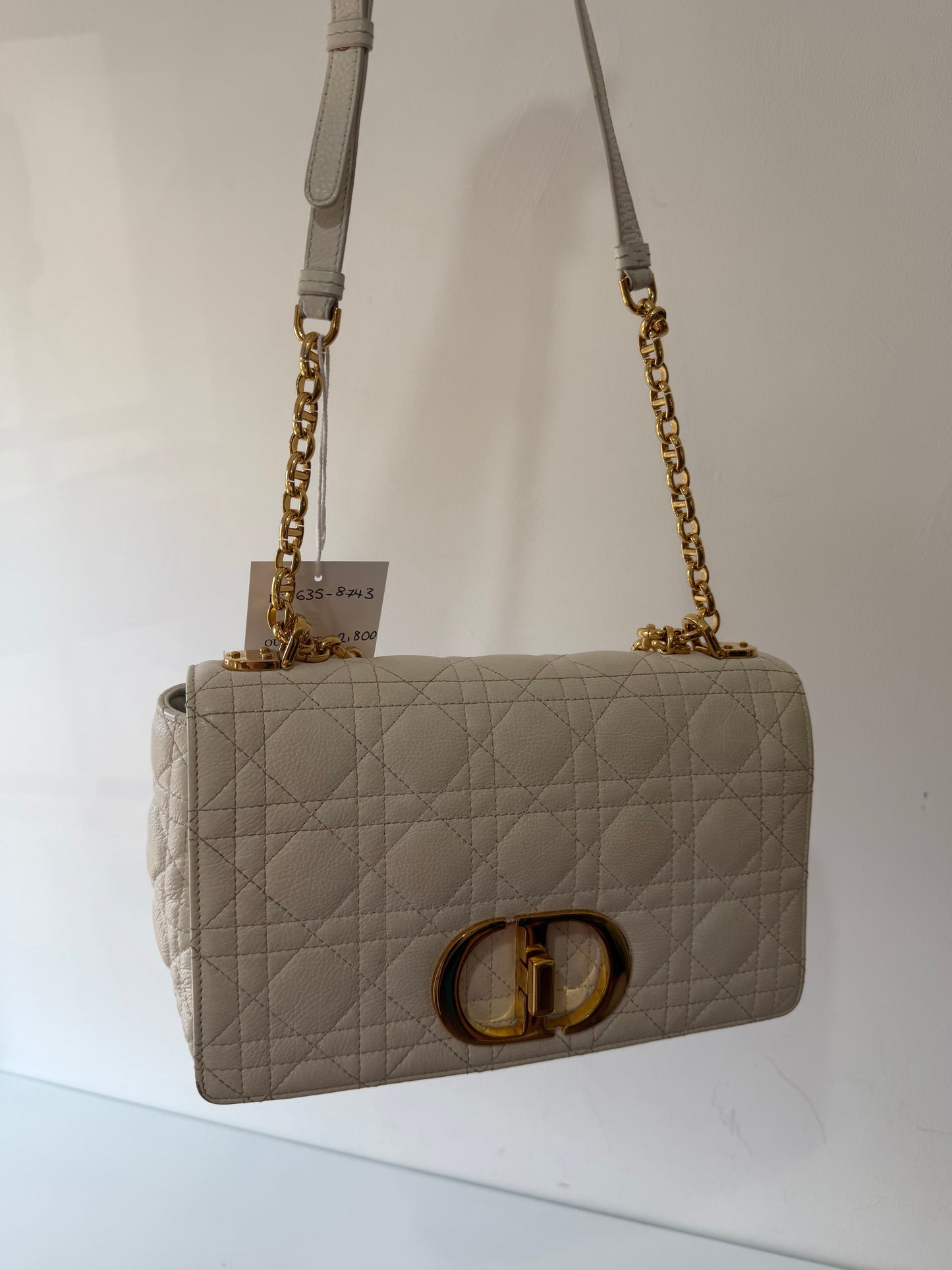 Preowned Cream/White Christian Dior Caro Bag, Medium