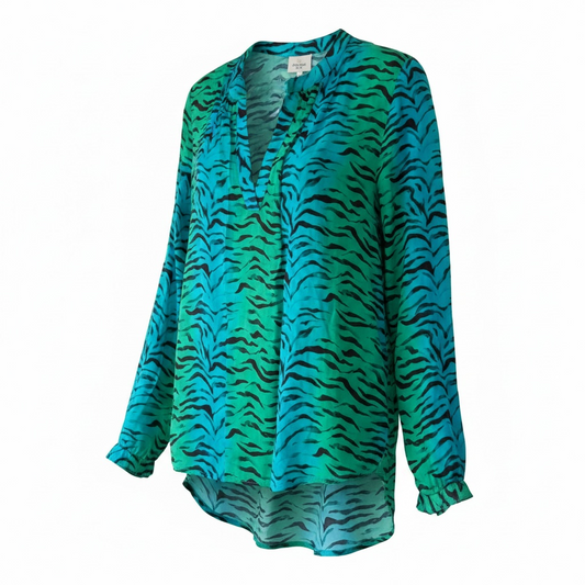 Preloved, Blue/Green Prim Rose Park Blouse, Size Large