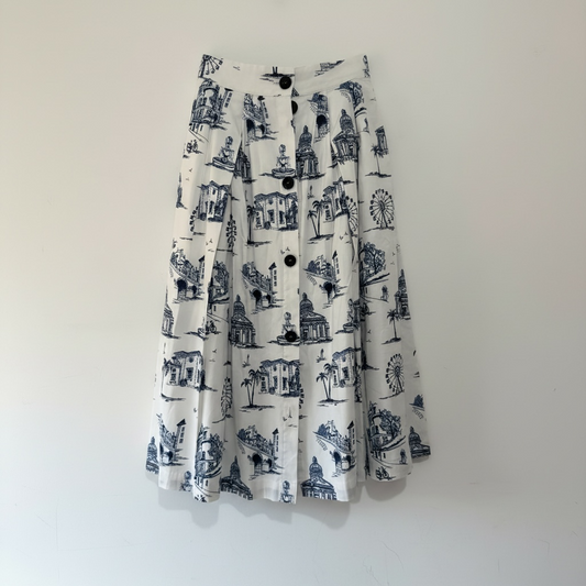 Preloved, White and Blue Maje Skirt, Size 36 UK 8