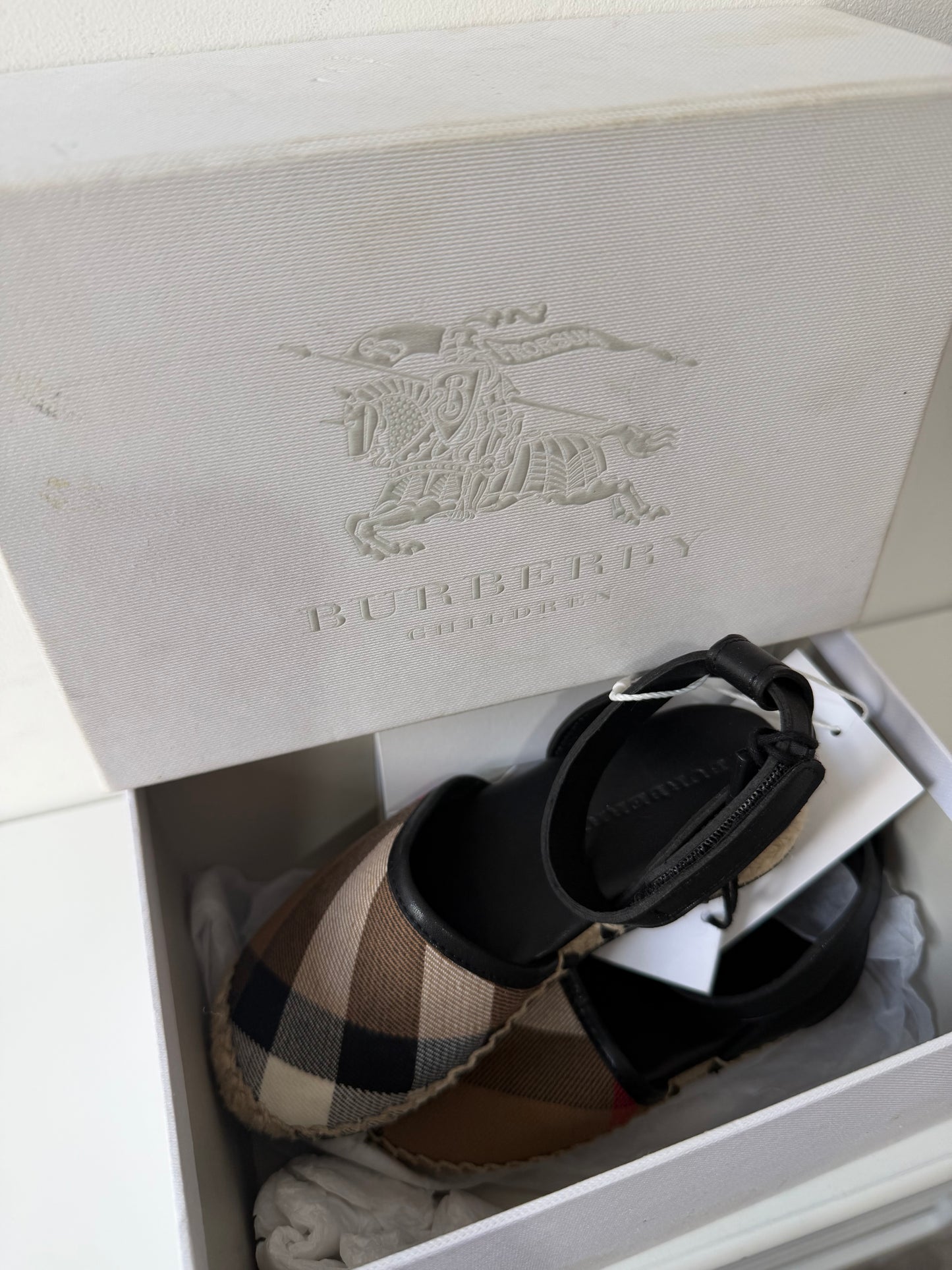 Preowned Brand New Monogram Burberry Baby Shoes, Size 26 EU (approx age 3/4)
