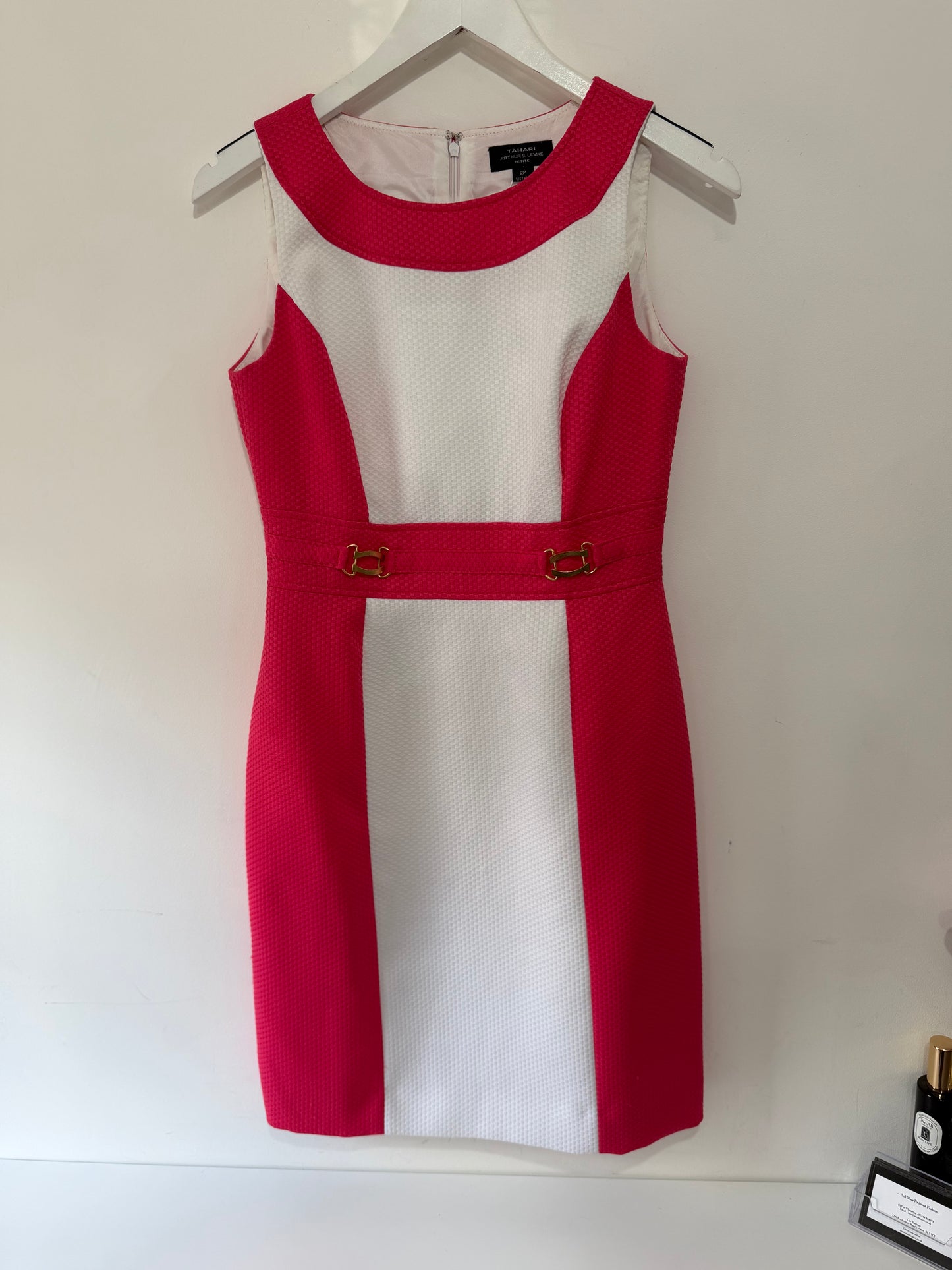 Preloved Pink and White Tahari Dress, Size 10