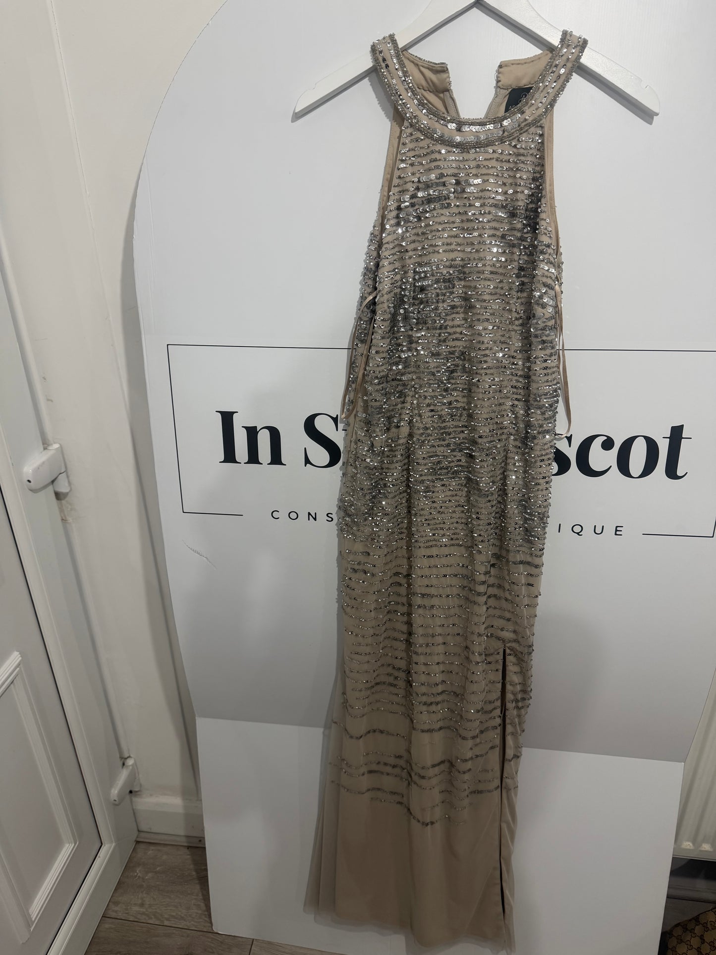 Silver Adrianna Papell Ballgown, Size 14 but fits 12/14