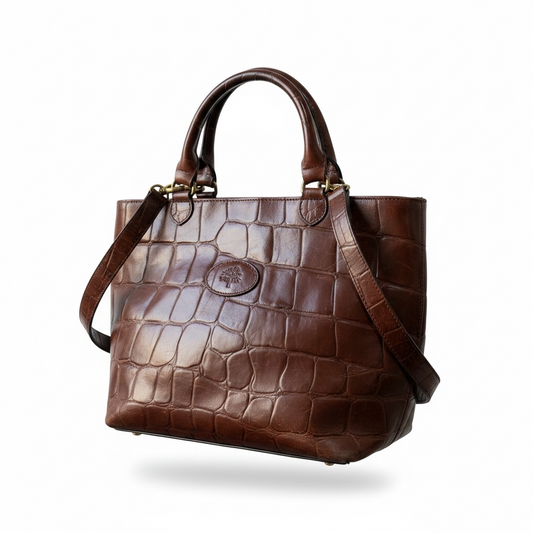 Preloved Brown Croc Mulberry Handbag