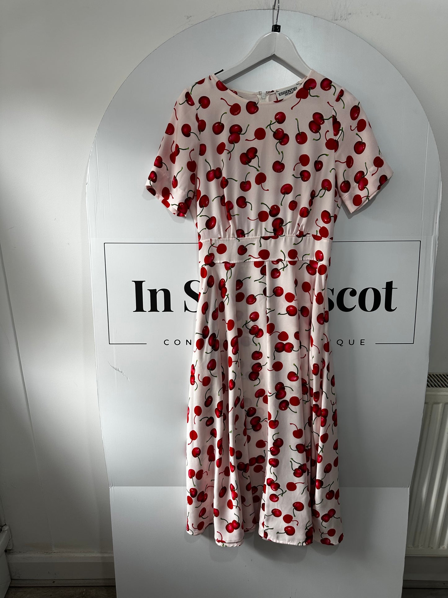 Cherry Print & Pink Essentiel Antwerp Dress, Size 8-10