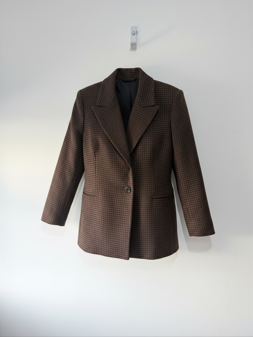 Preloved M&S Jacket Size 14 Brown Houndstooth