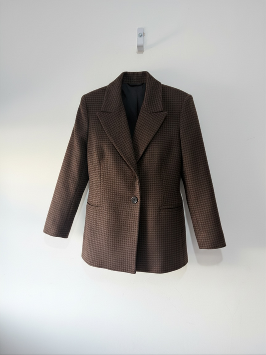 Preloved M&S Jacket Size 14 Brown Houndstooth