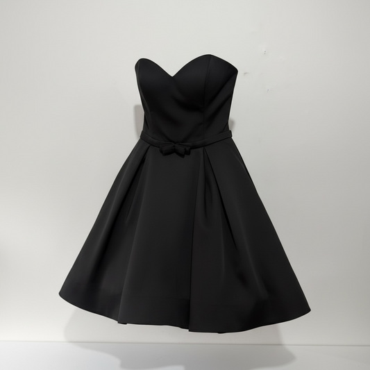 pre owned black rachel couture black mini dress with bow, 8