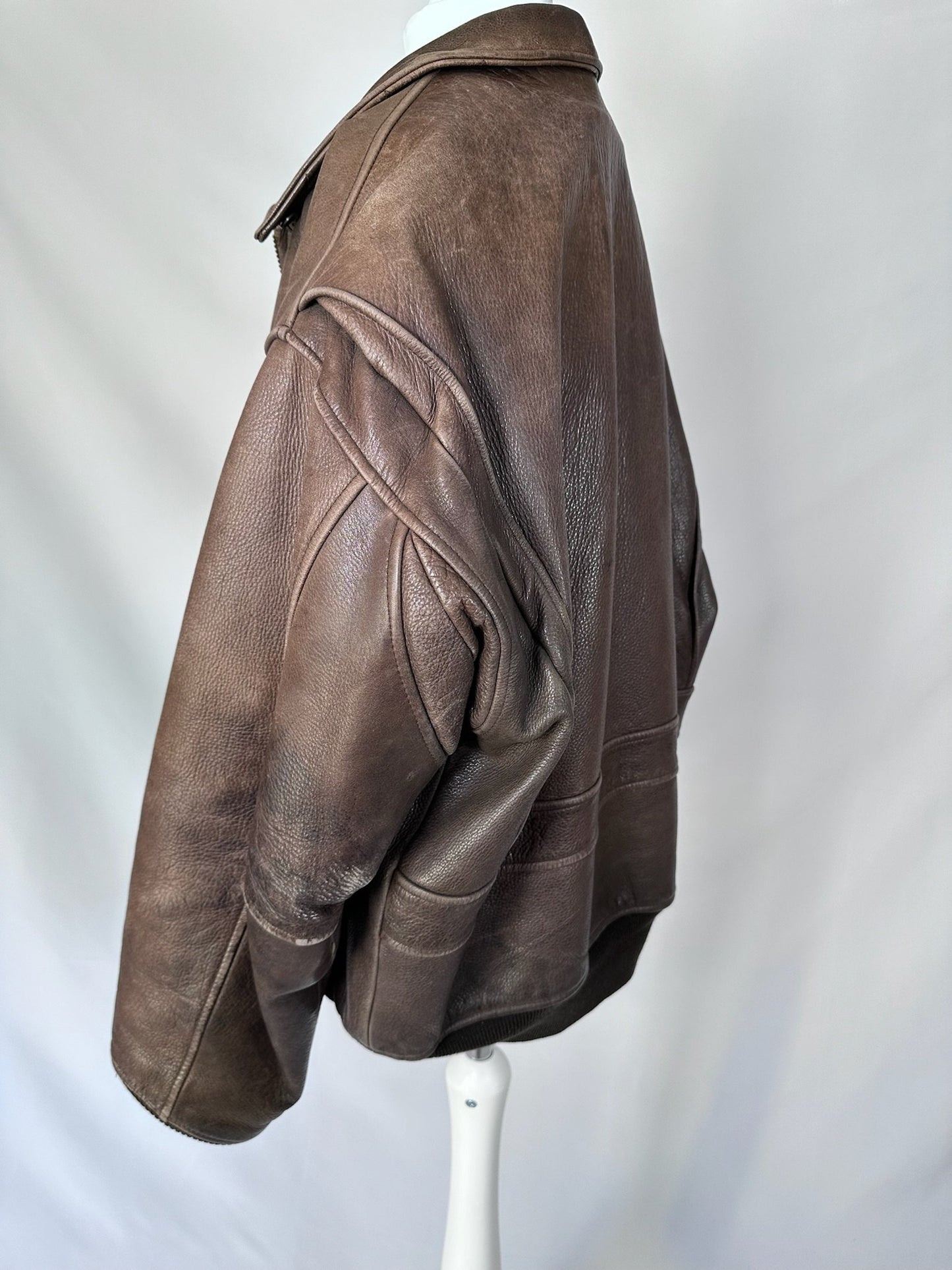 Vintage Brown Oversized Leather Jacket - L