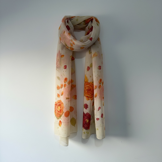 Preloved Cream, Red, Orange Hermes Scarf, 90 x 180