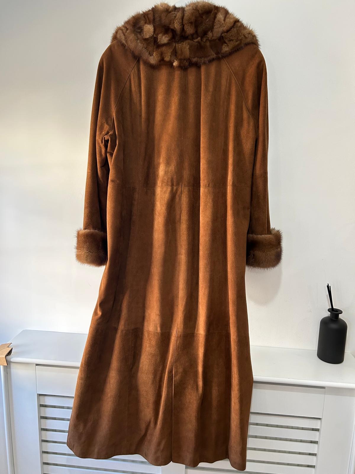 Pre-loved brown custom made Real fur coat, Size medium