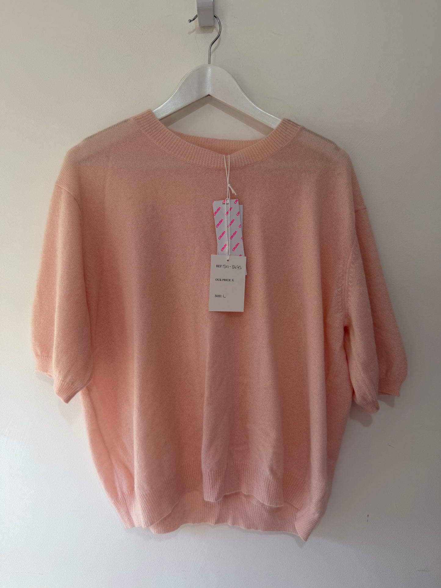 Preloved Baby Pink BNWT 100% Cashmere Crush 01234 Short Sleeve Knit Top, L
