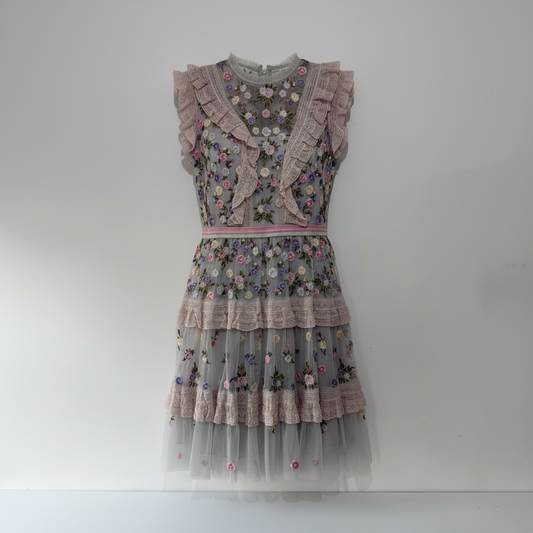 Pre-owned sheer pink floral Needle & Thread Dress, Uk 10