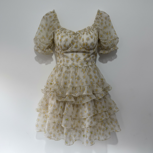 Pre-owned Daisy floral print 100% silk Diane Von Furstenburg Silk dress, Size uk 8-10