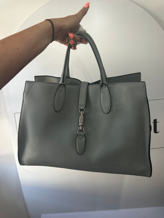 Gucci Jackie Tote Grained Calfskin Leather with Silver Hardware