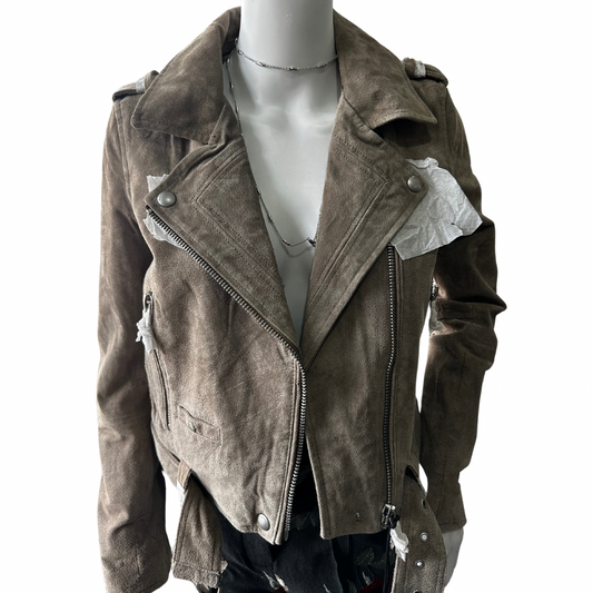 Suede Beige Blank Nyc Biker Jacket, XS