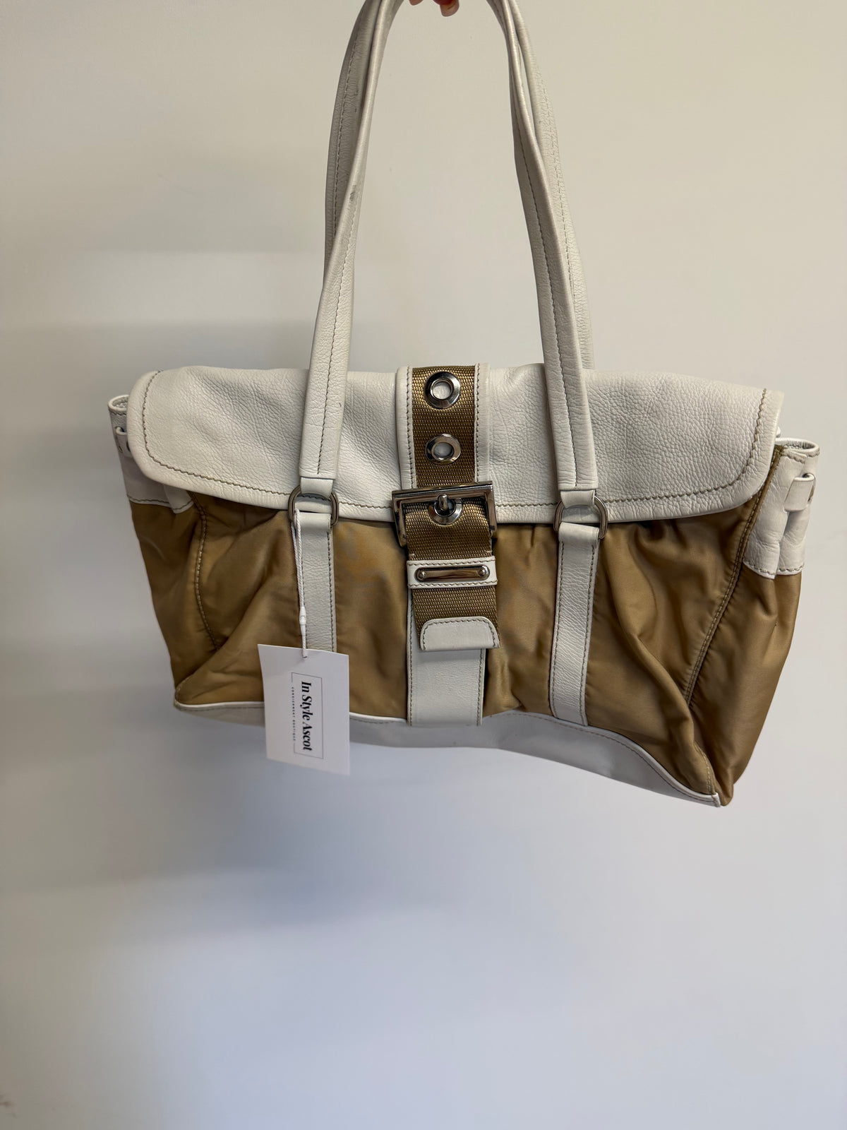 Preloved Prada Handbag Beige and White