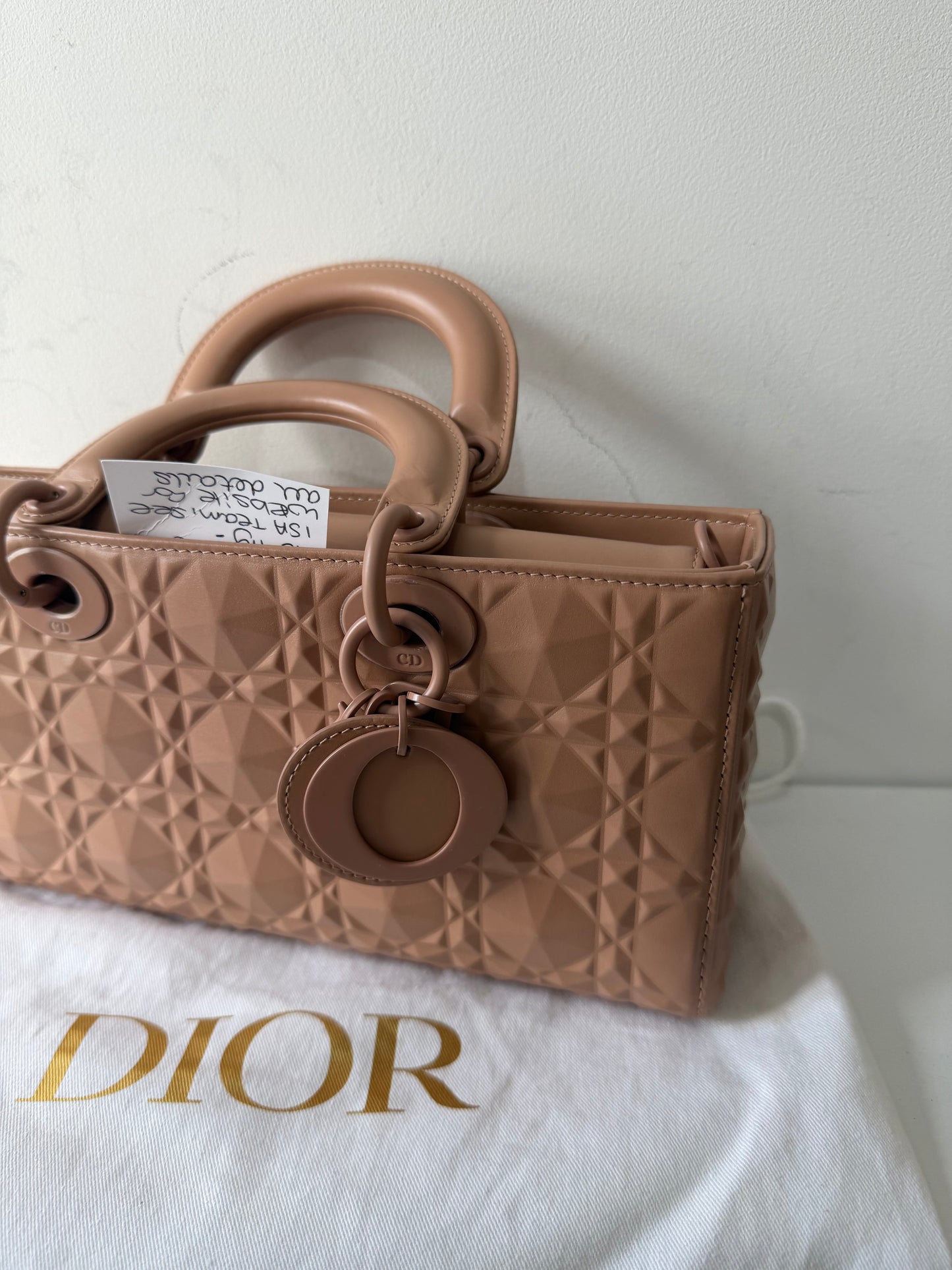 Preowned but BRAND NEW, Rose Beige Christian Dior Lady D-Joy Handbag, Mini, with 2 extra straps