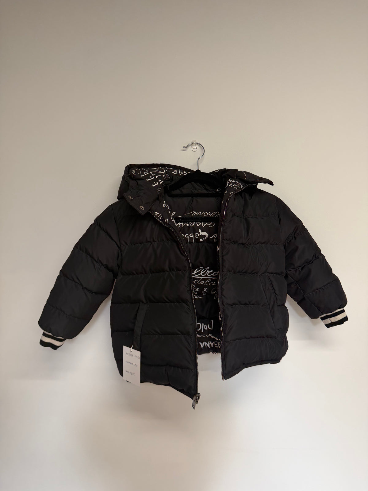 Preloved Dolce & Gabbana Kids Coat Age 5 Black & White Reversible Logo Down
