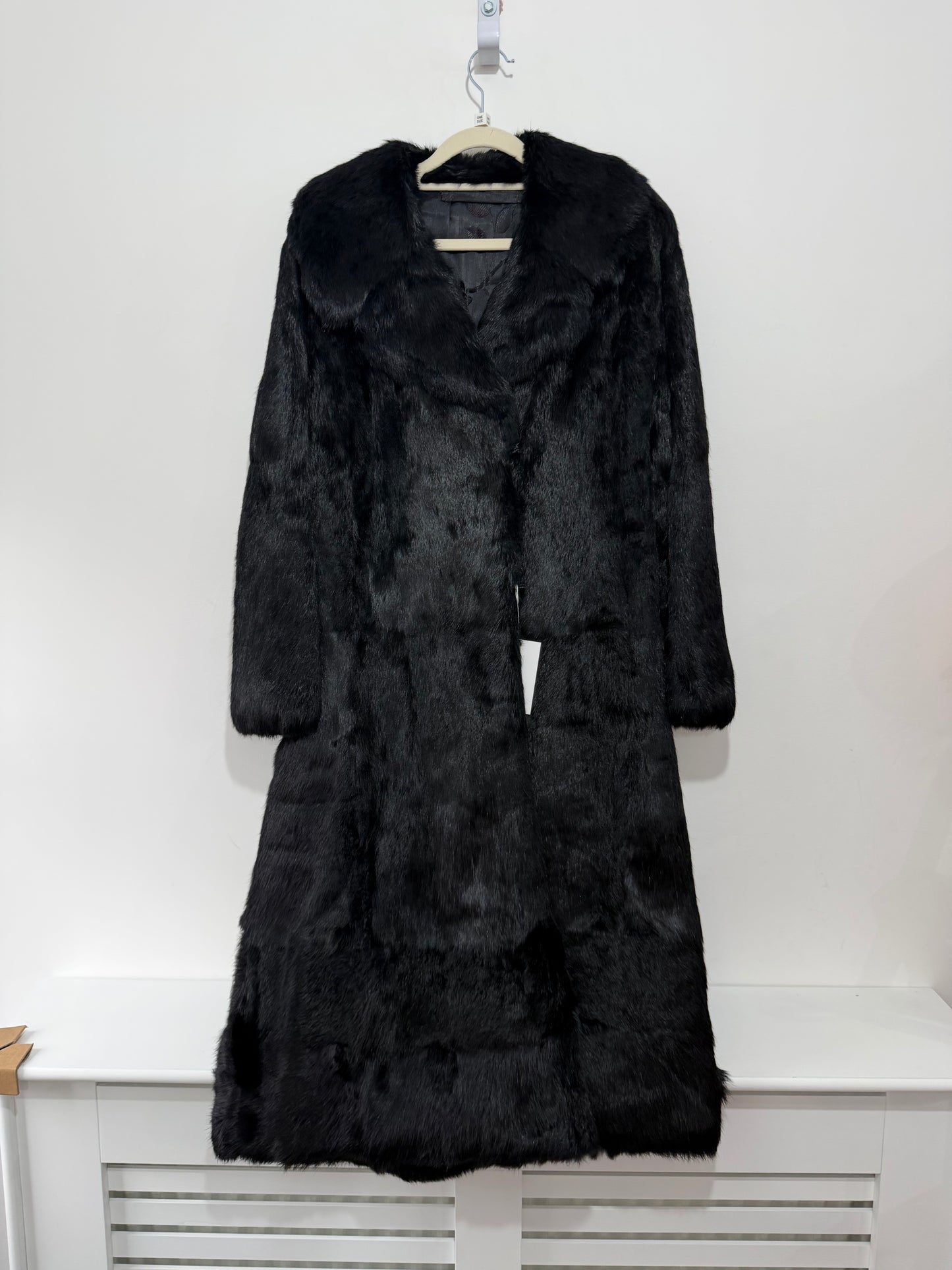 Black Pre-owned Rabbit Coat, Size S/M and Matching Hat