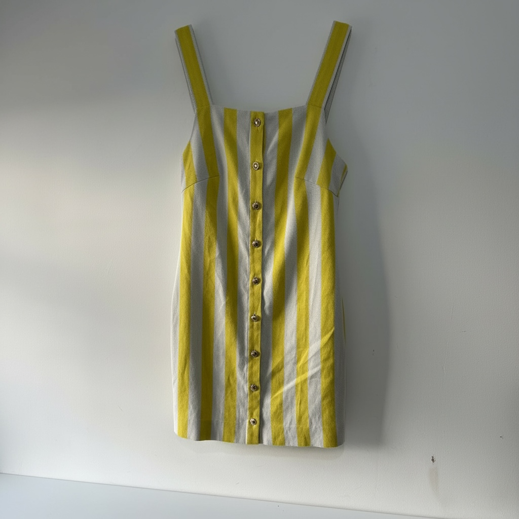 Preloved Yellow & Cream Strip Miguelina Top, Small