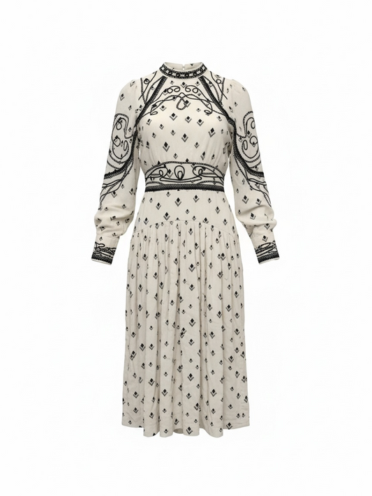 Preloved Karen Millen Dress Size 12 Cream and Silver Embellishment