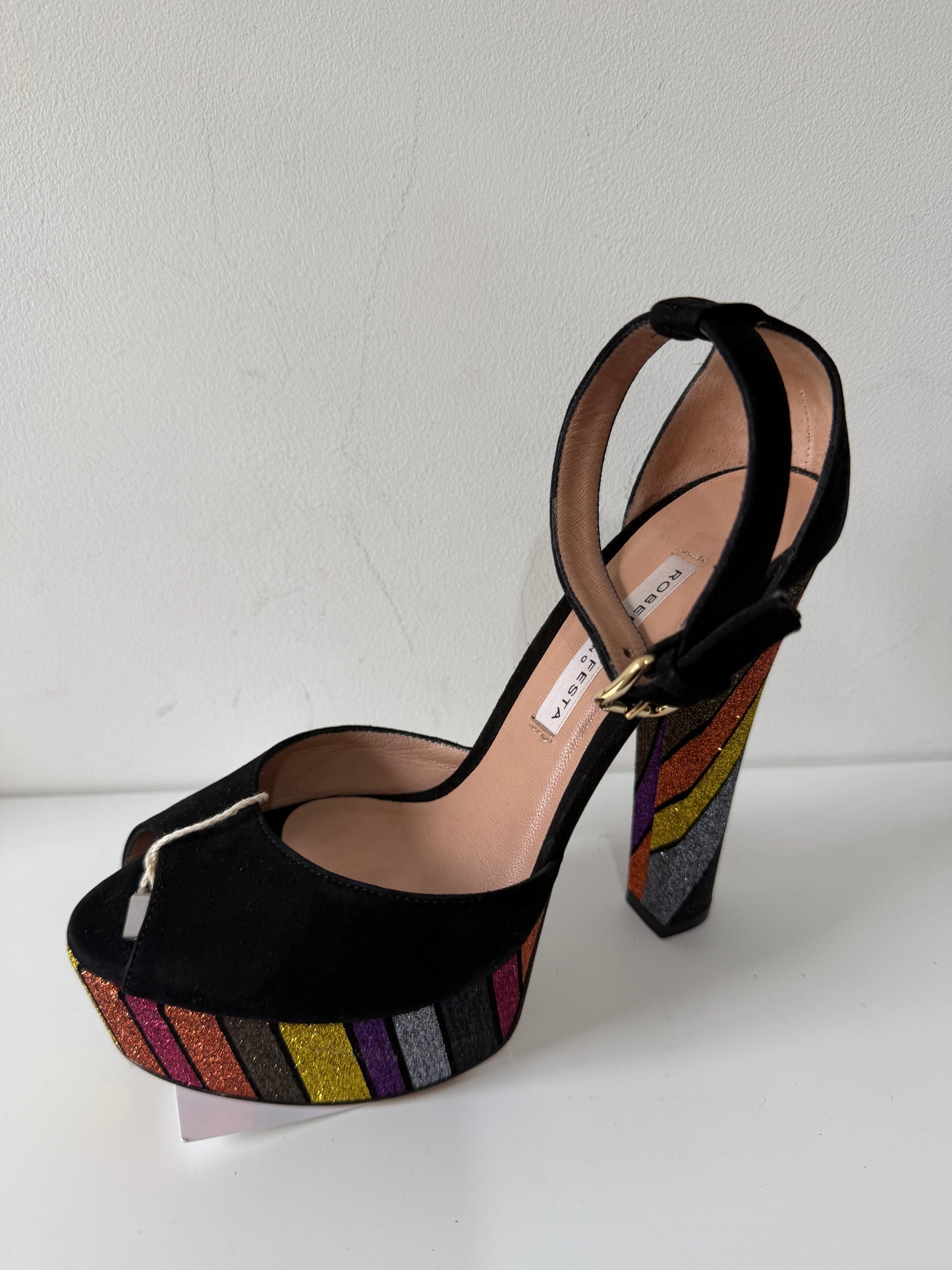 Preloved, NEW, Black Sparkle Roberto Festa Heels, Size 36 UK 3/3.5