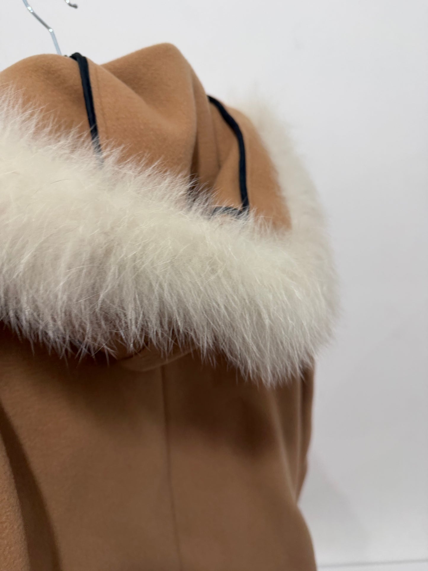 Pre-owned, Camel Sandro Fox Fur and Wool Coat, Size 8