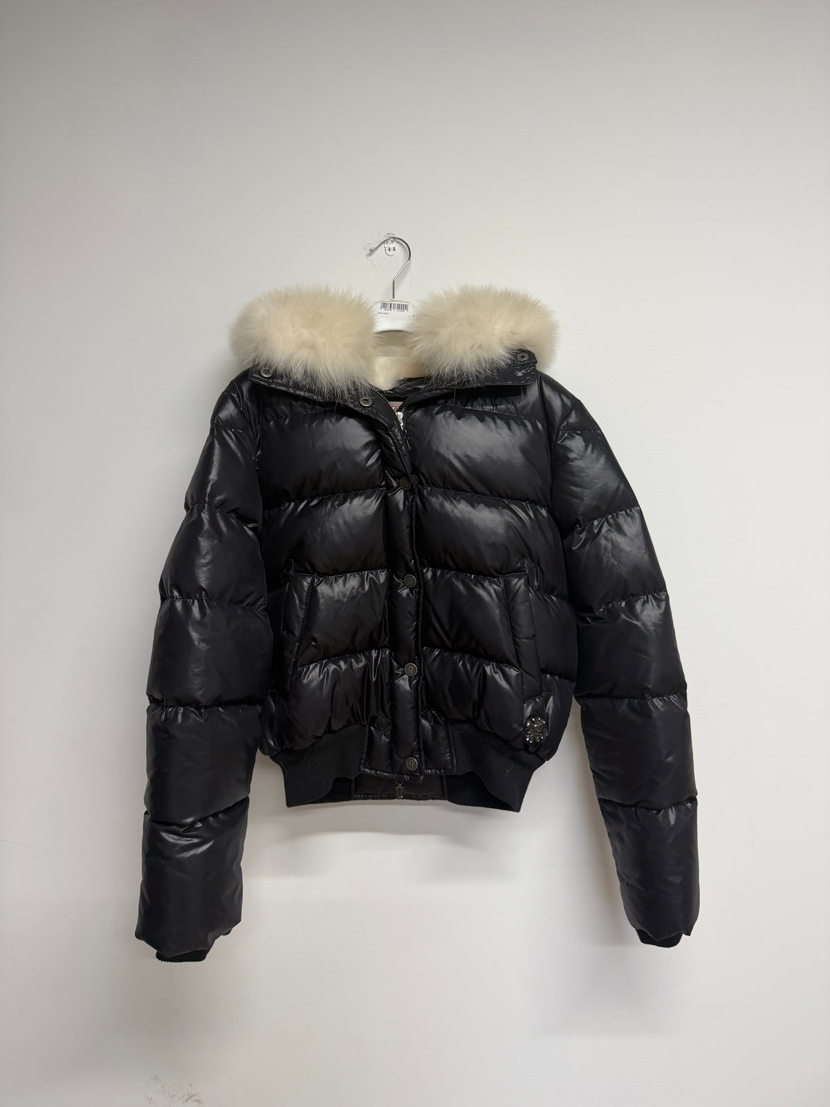 Preloved Galliano Puffer Coat Size 10 Black with White Fur
