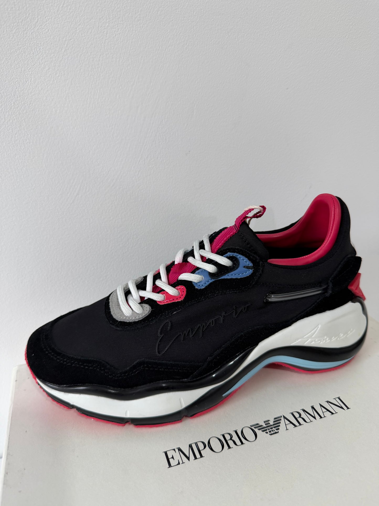 Pre-owned, Brand New Pink and Black Emporio Armani Sneakers Trainers, Size 3