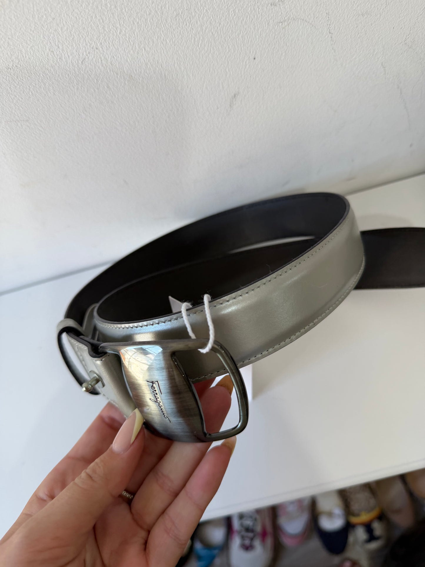 Preloved, Grey with Brushed Silvertone Hardware  Salvatore Ferragamo Belt, 90 cm