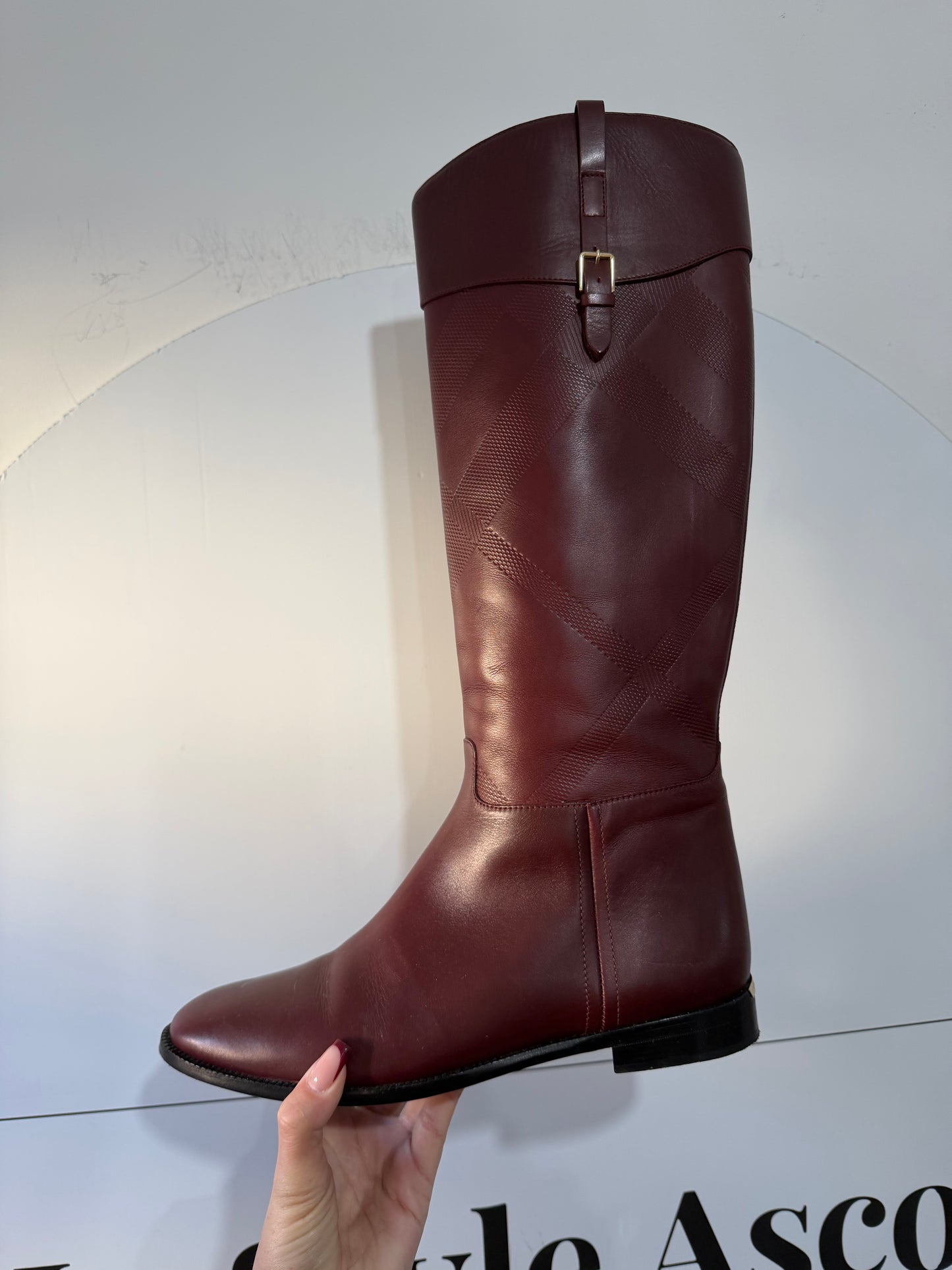 Burgundy Burberry Riding Boots, Size 40 UK 7