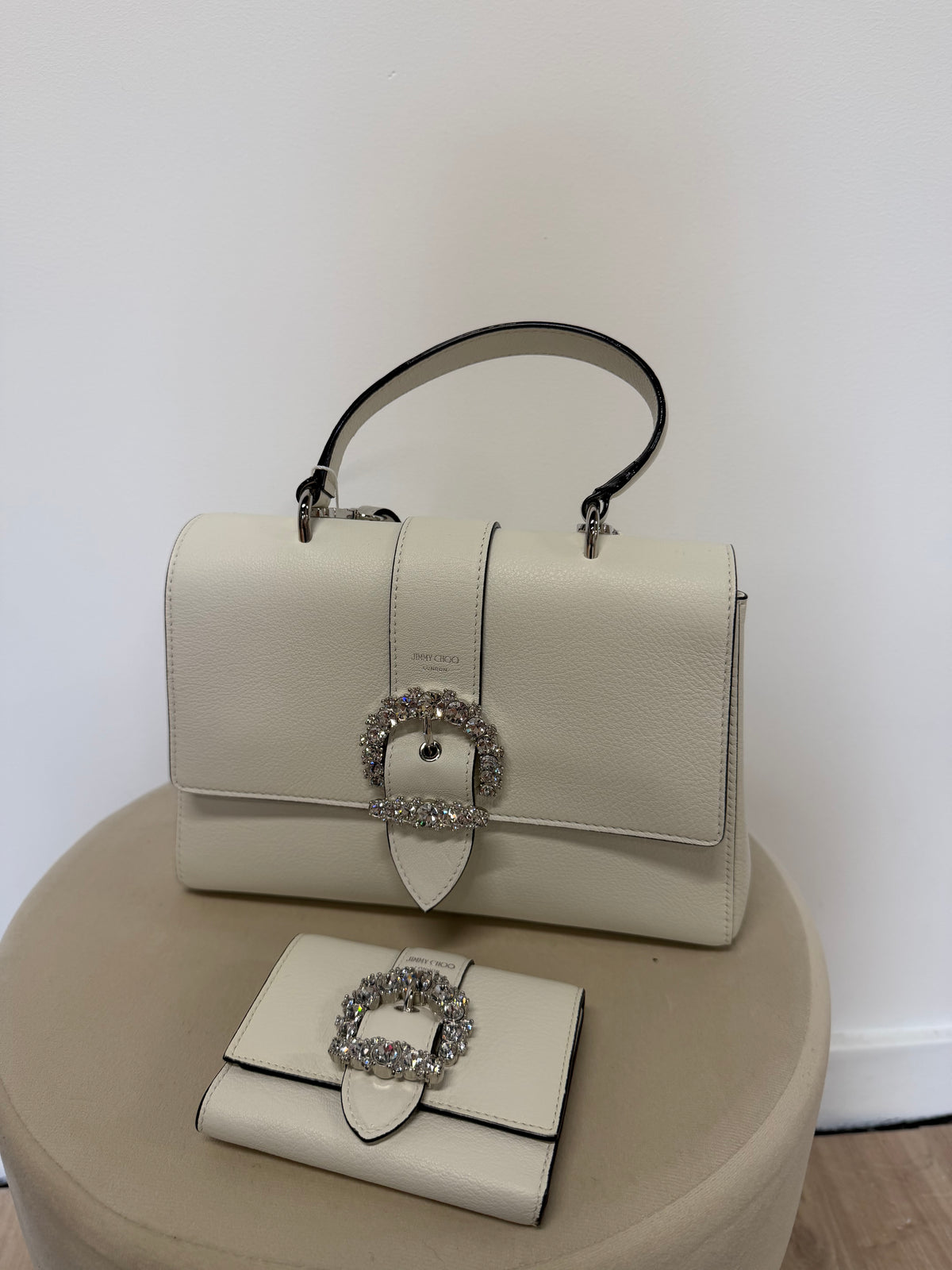 Preloved Jimmy Choo Bag and Purse Set White and Diamonte