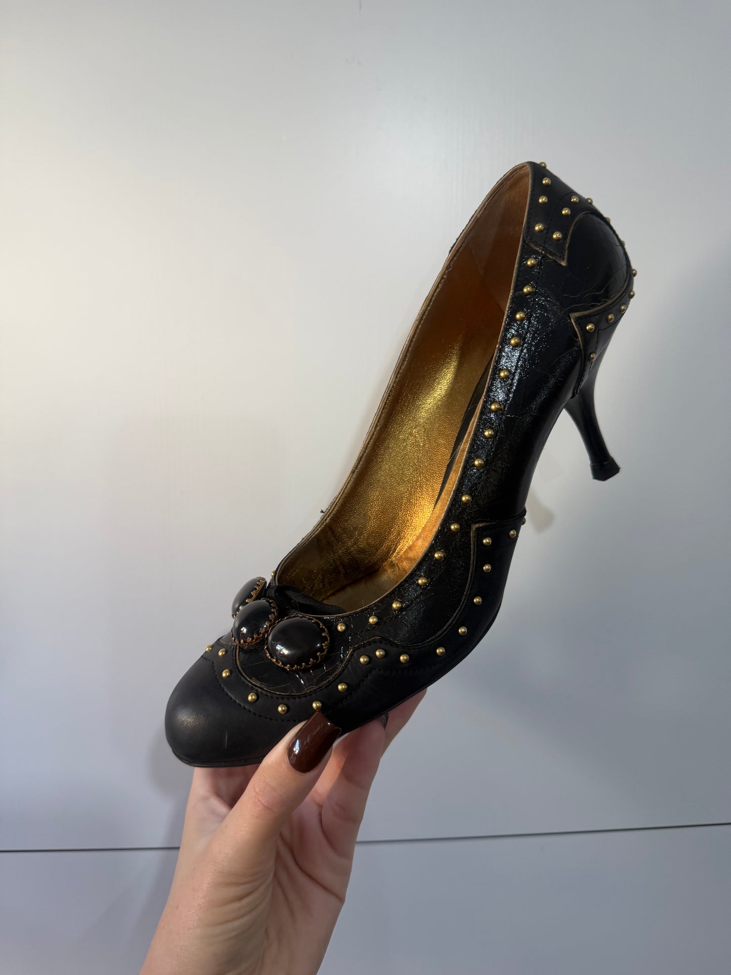 Studded Crackle Miu Miu Vintage Heels, Size 41
