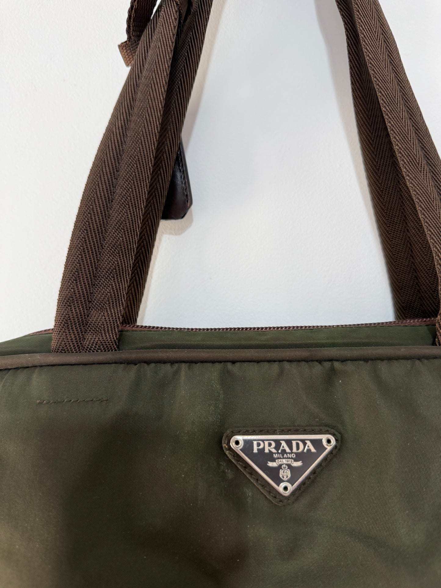Pre-loved Green Prada Canvas Prada shoulder bag