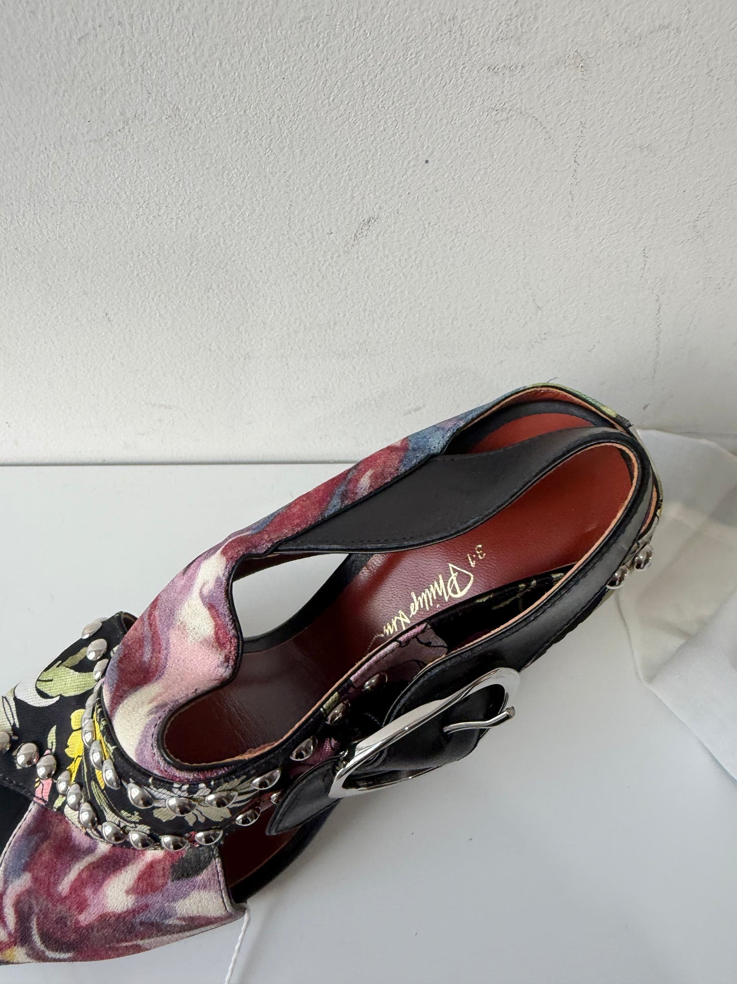 Preloved, Black with floral footprint  Phillip Lim Heels, Size 38 - UK 5