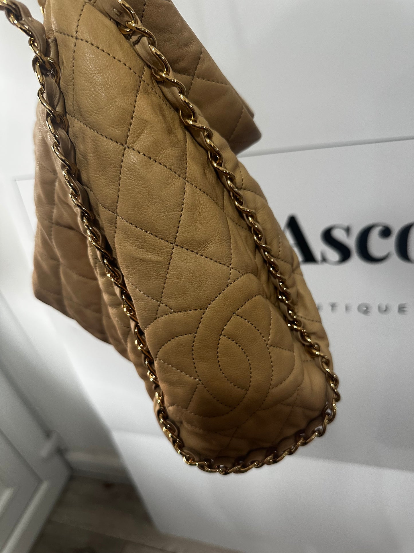 Beige Chanel Shoulder Handbag