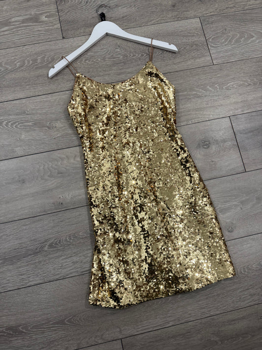 Gold Sequin Alice + Olivia Mini Dress, Size UK 6-8