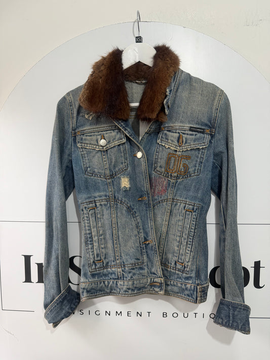 Blue Denim Dolce & Gabbana Denim fur jacket, XS