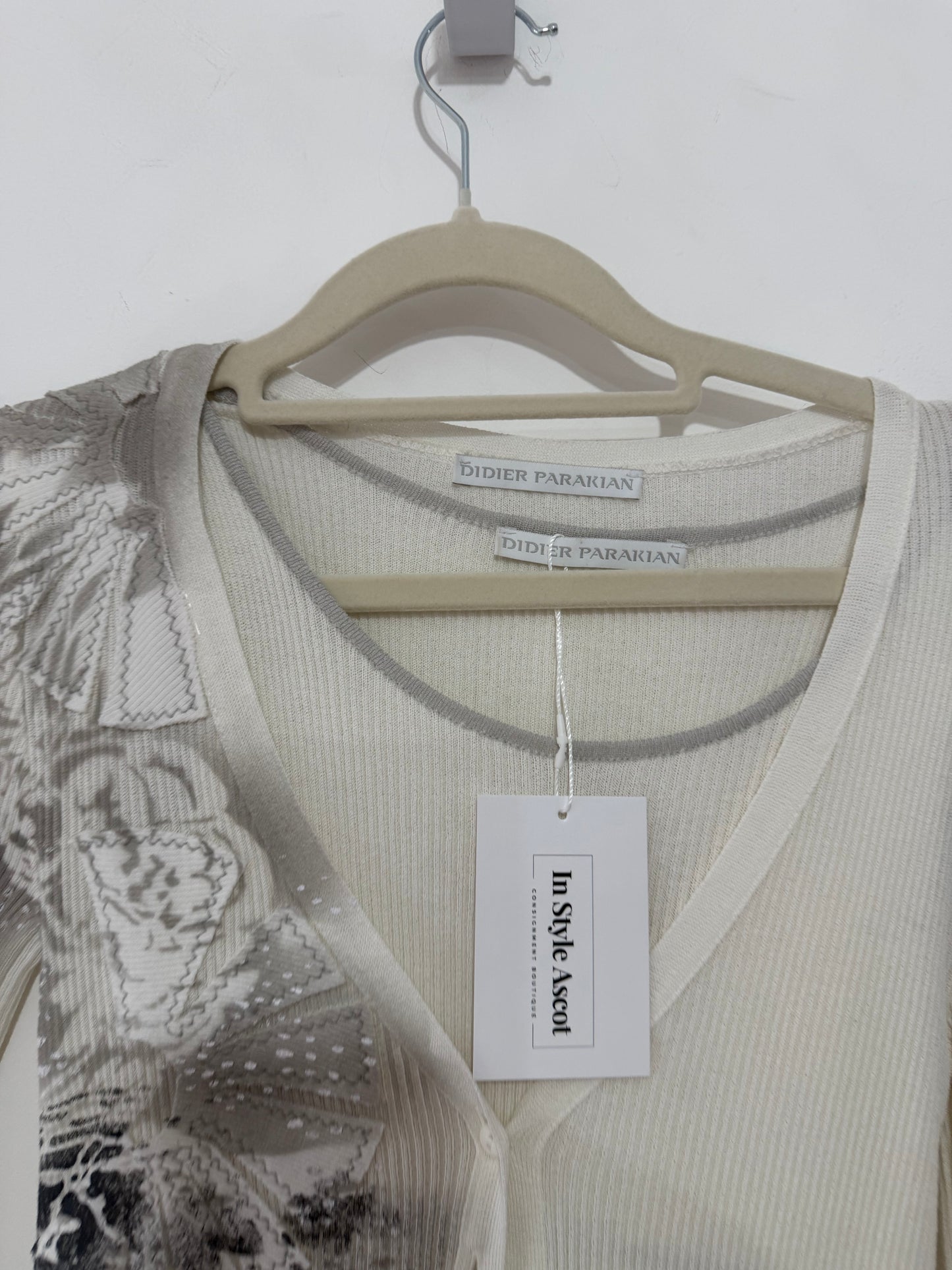 Preloved, Cream/Grey Didier Parakian Top/Cardigan Set, UK 6