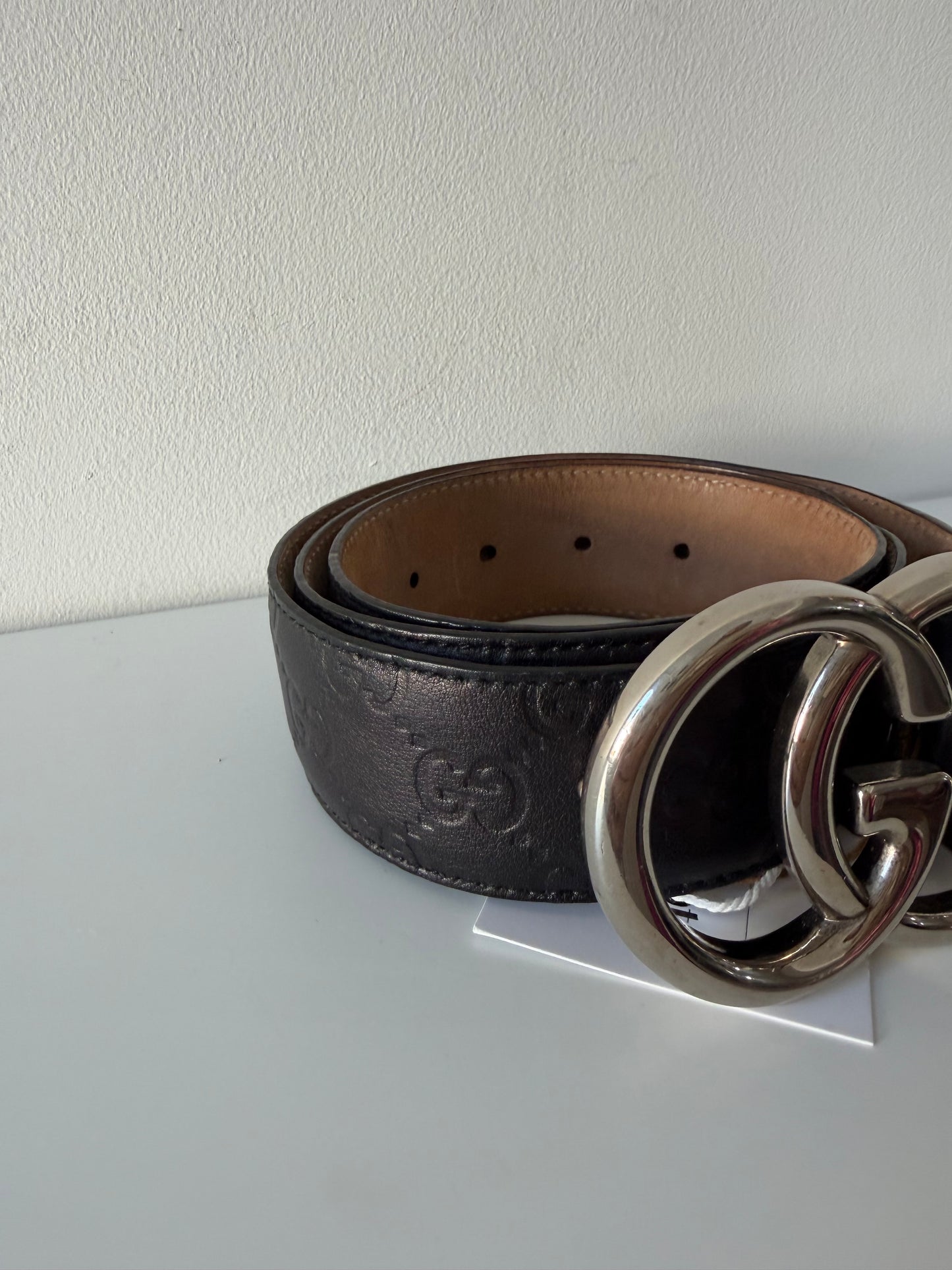Pre-owned, Black w Silver Hardware Gucci Belt, Size 90/36