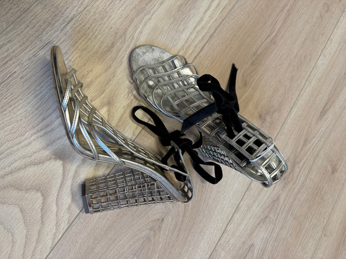 Preloved YSL Yves Saint Laurent Heels Size 5 Silver Cage