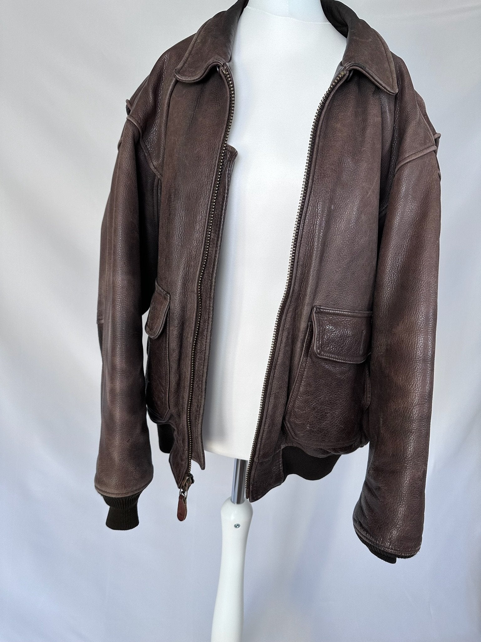 Vintage Brown Oversized Leather Jacket - L