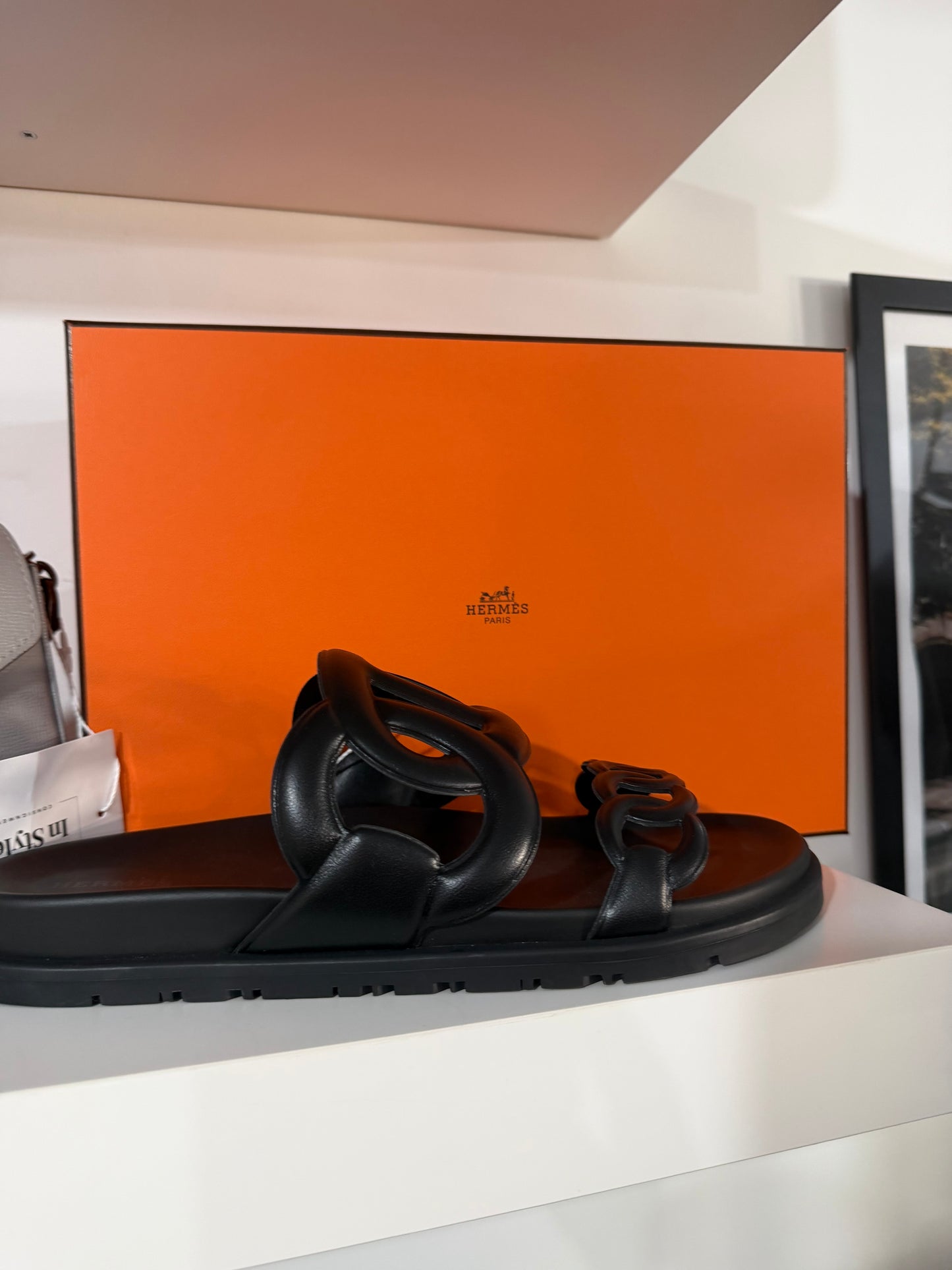 Black Hermes Extra Sandal, Size 7.5