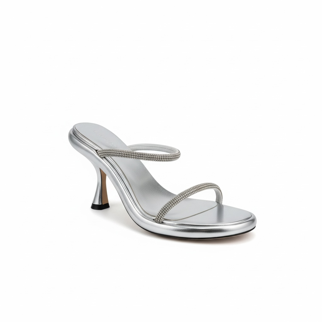 Pre-owned, Brand New Silver Wandler Embellished Sandals Heels, Size 39.5 (UK 6.5)