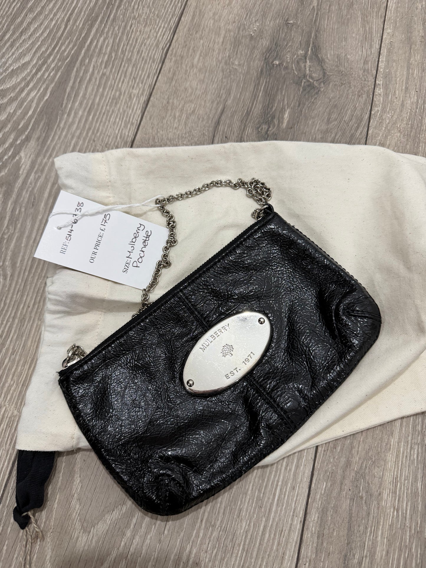 Black Patent Mulberry Shoulder Bag, Charlie Pochette with Chain